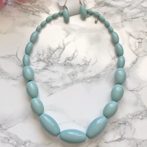 2/$20 Seafoam Green Necklace Earring Bauble Oval Set - Picture 1 of 2